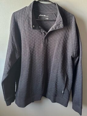 Eddie Bauer Men’s Quilted Charcoal Gray Zip-Neck Sweater